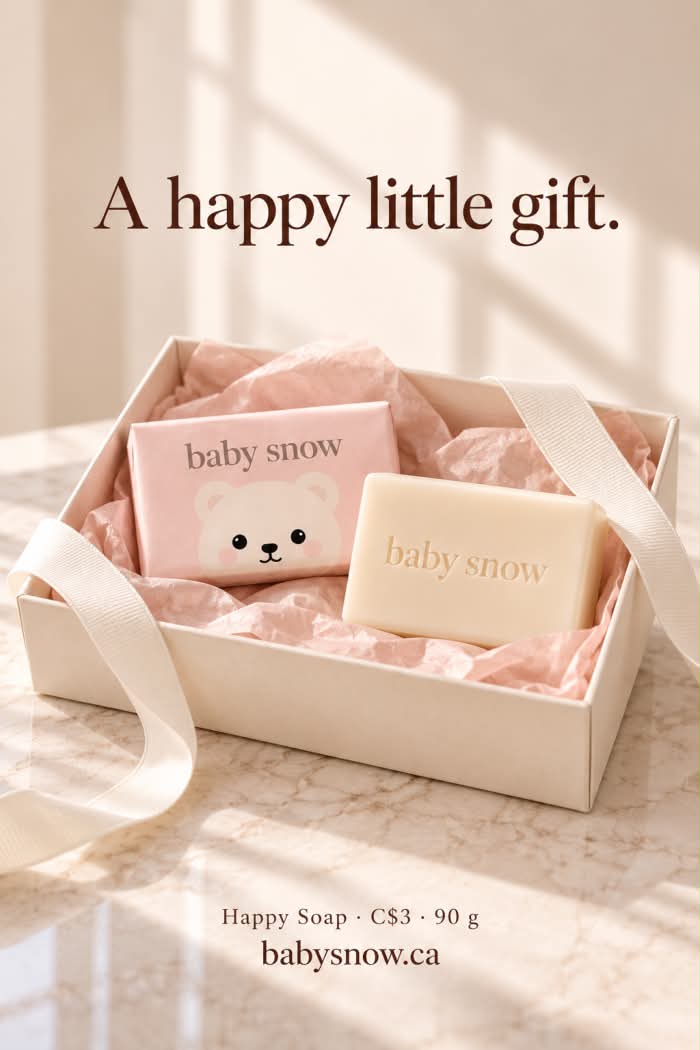 Happy Soap and its pink bear box nestled in pink tissue in a gift box